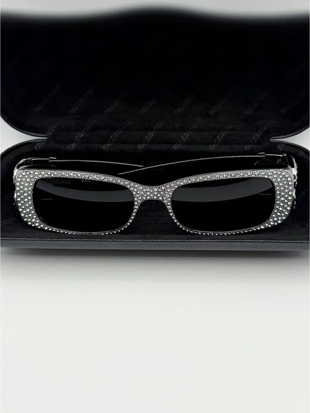 Balenciaga BB0096S 013 Dynasty Rectangular BB Logo Narrow Crystal Black Limited